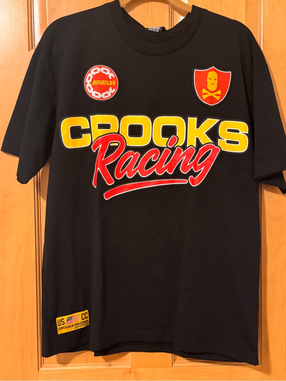 Crooks & Castles Black Racing Graphic Tee with Yellow & Red Accents